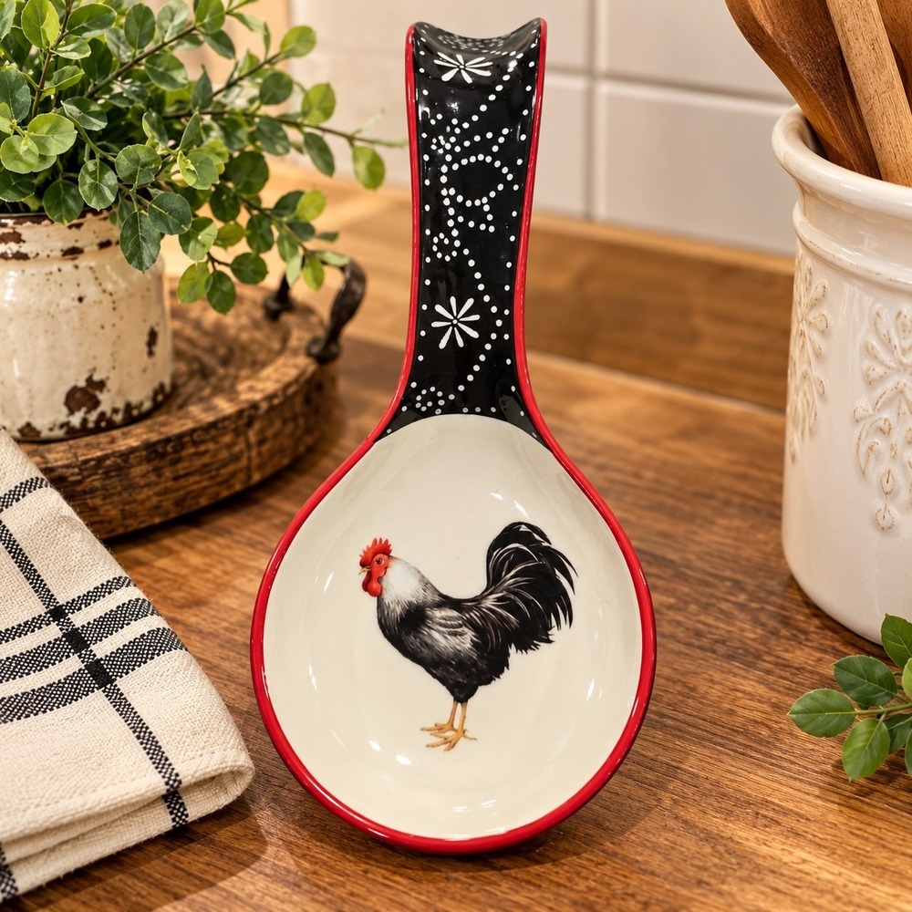 Cracker Barrel Susan Winget Ceramic Rooster Spoon Rest Rustic Farmhouse Cottage